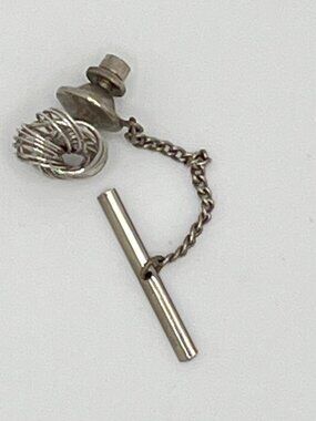 Silver Tone Intertwined Wire Knot Tie Tack Pin 60s Mad Men Mid Century Vintage